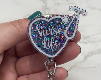 Heart Stethoscope Badge Reel – Glitter Nurse Badge, RN Gift