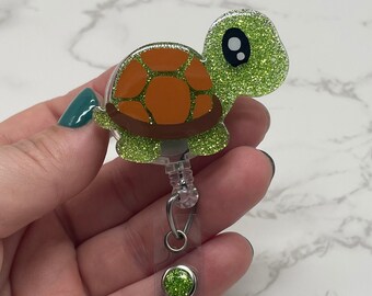Baby Turtle Badge Reel, Glitter Aloha ID Holder, RN Nurse Gift