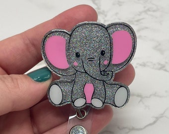Elephant Badge Reel - Cute Elephant Badge Reel - Badge Reel - ID Badge Reel - Nurse&#39;s Gift - Fun - Glitter - Made to Order - Cute Elephant