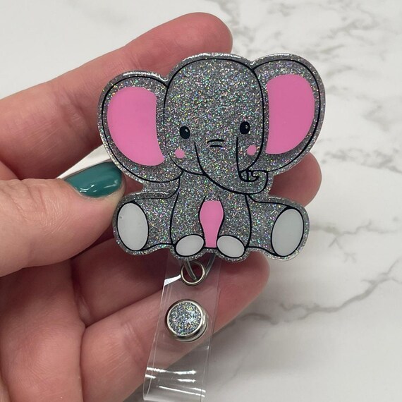 Elephant Badge Reel - Cute Elephant Badge Reel - Badge Reel - ID Badge Reel - Nurse's Gift - Fun - Glitter - Made To Order - Cute Elephant