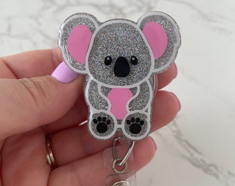 Baby Koala Badge Reel – Glitter Acrylic Swivel Clip