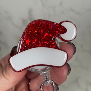 Carretel de crachá retrátil para chapéu de Papai Noel, porta-identidade de Natal, cartão-chave de RN com glitter de inverno, presente de enfermeira de hospital, etiqueta de puxar médica, enchimento de meia