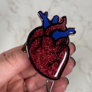 Herz Abzeichen Reel, Anatomie ID Halter, Rote Glitzer RN Schlüsselkarte, Kardiologie Krankenhaus Krankenschwester Geschenk, Medizinischer Tag, Anatomie
