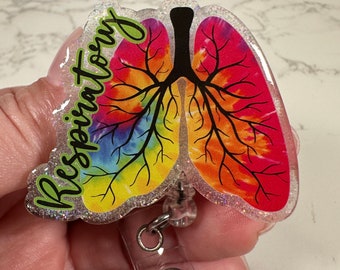 Rainbow Lungs Badge Reel | Glitter Respiratory Therapist ID Holder