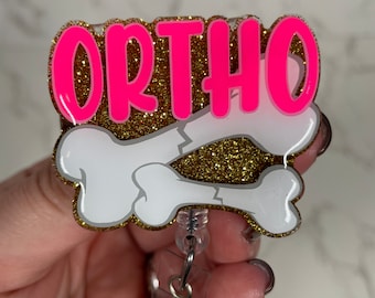Porta badge Ortho Bone, distintivo per infermiere in acrilico glitterato