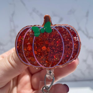 Pumpkin Badge Reel, Halloween Badge Reel, RN ID Holder, Glitter Nurse Key Card, Fall Fun, Medical Gift, Thanksgiving, Seasonal Accessories