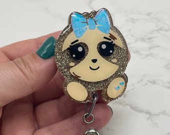 Sloth Badge Reel, Glitter Acrylic, Alligator Clip