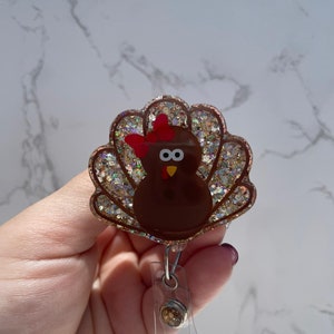 Turkey Retractable Badge Reel, RN ID Holder, Glitter Nurse Key Card, Fall Fun, Medical Gift, Thanksgiving, Seasonal Accessories