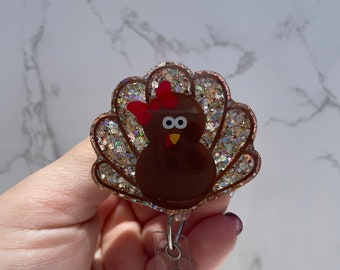 Turkey Glitter Badge Reel, Fall Thanksgiving RN ID Holder