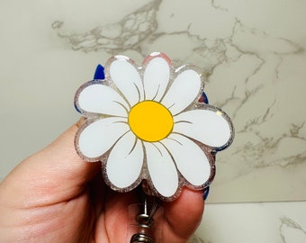 Daisy Badge Reel, Acrylic Flower ID Holder