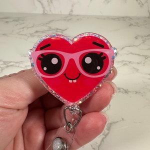 Heart With Glasses Badge Reel, Valentines Day Badge Reel, Nurse Badge Reel, Love Badge Reel, Teacher Badge Reel, Heart Badge Reel.
