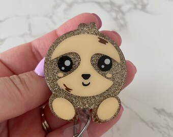 Cute Sloth Retractable Badge Reel, Glitter Animal ID Holder