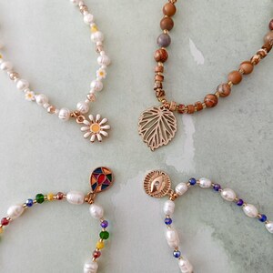 Pearl Charm Necklace, Natural Stone Beaded Necklace, Colorful Crystal Necklace, Stainless Steel Clasp, Elegant Handmade Jewelry