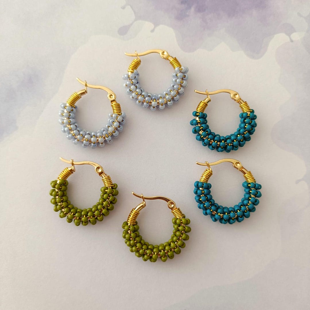 Mini Colorful Beaded Hoop Earrings | Handmade Glass Bead Hoops | Fun ...