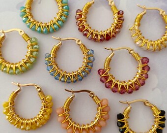 Handmade Mini Colorful Beaded Hoop Earrings | Sparkly Glass Bead Hoops | Everyday Statement Earrings | Gift for Her