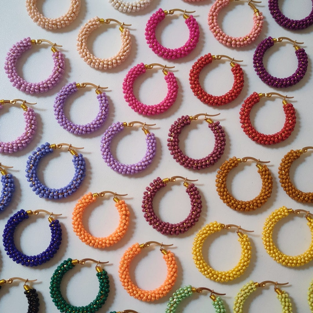 Colorful Beaded Hoop Earrings | Handmade Glass Bead Hoops | Fun ...