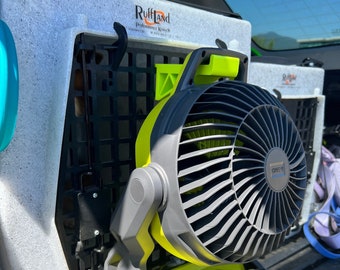 Ryobi Whisper Fan Holder for Ruffland Kennels | An easy way to attach the Ryobi whisper fan to your crate door for instant cooling.