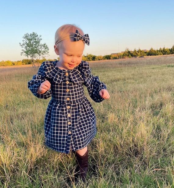 Baby toddler little Girls Navy Blue Plaid Dress Etsy