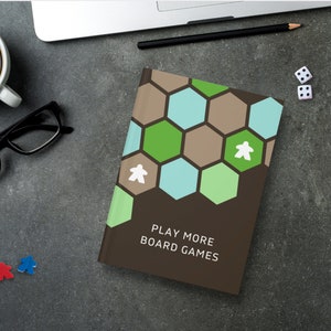 Board Game Score Book | Matte Hardcover Notebook | Board Game Journal | Board Game Gift | Arky Hexagon Meeple