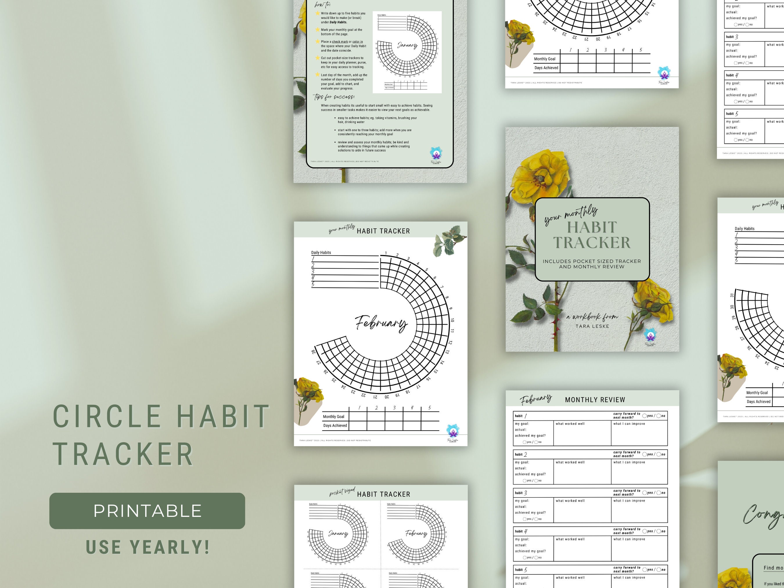 Monthly Habit Tracker, Wheel Tracker, Round Tracker, Review Your Month ...