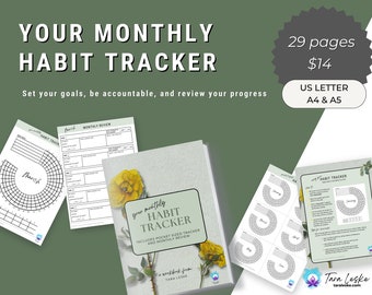 Monthly Habit Tracker, Wheel tracker, Round Tracker, review your month, pdf, printable, digital download, Letter/A4/A5