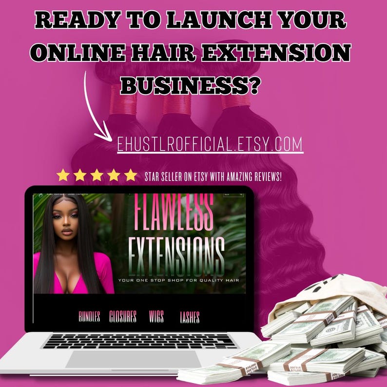 Premade Hair Website, Shopify Dropshipping Store, Products Included, Quick Setup, Start a Hair Extension Lashes Boutique, Ready to Launch image 2