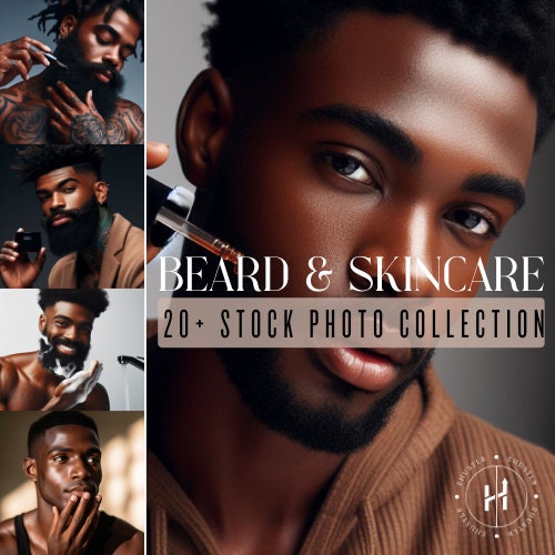 Black Men Skincare Beard Care | Stock Photography Collection | Beard Care | Men Skincare Line | Business Stock Images | African American