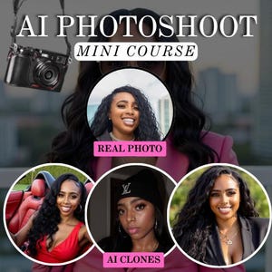 AI Photoshoot Training, virtual custom professional headshots, AI Generated realistic images, digital photoshoot course, content creation