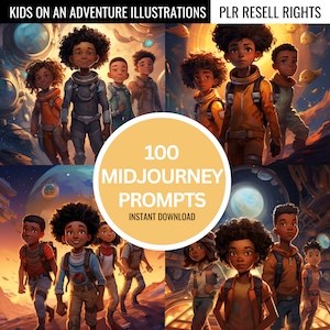 100 Midjourney Prompts Children on Adventure | Book Illustrations | INSTANT DOWNLOAD | African American Kids | Explorer Book Characters