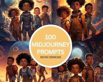 100 Midjourney Prompts Children on Adventure | Book Illustrations | INSTANT DOWNLOAD | African American Kids | Explorer Book Characters