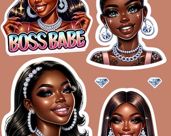 PLR Stickers Sheet | Melanin Boss Babes | Arts & Crafts | Sell Digital Products | IMMEDIATE DOWNLOAD | Digital Physical Sticker | Black Girl