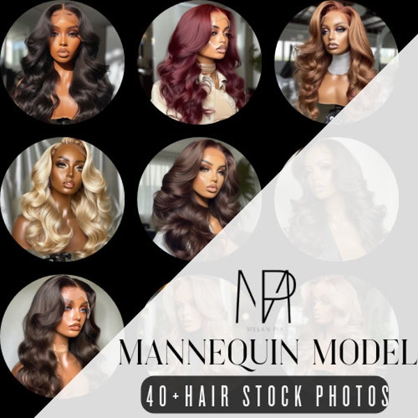 Mannequin Hair Model  AI Generated Stock Photos | Body Wave Hair Collection | African-American Black Women Lace Front Virgin Wig |