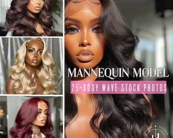 Mannequin Hair Model  AI Generated Stock Photos | Body Wave Hair Collection | African-American Black Women Lace Front Virgin Wig |