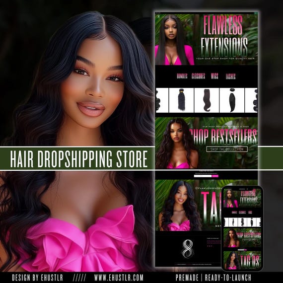 Premade Hair Website, Shopify Dropshipping Store, Products Included, Quick Setup, Start a Hair Extension Lashes Boutique, Ready to Launch