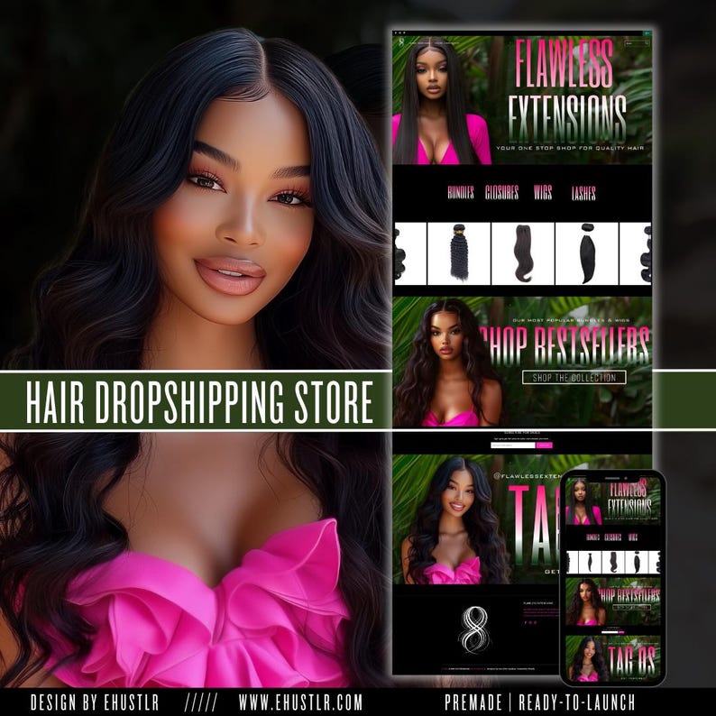 Premade Hair Website, Shopify Dropshipping Store, Products Included, Quick Setup, Start a Hair Extension Lashes Boutique, Ready to Launch image 1