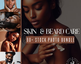 Skincare Beard Care Self Care Stock Photos Bundle | African American Men Women Beauty Collection | AI Generated Facial Acne Images Black