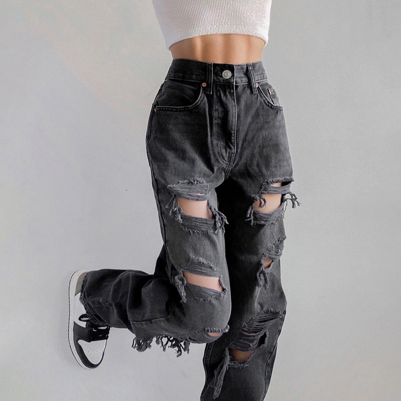 black ripped jeans
