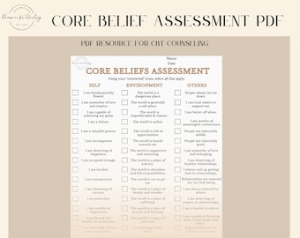 CBT Core Beliefs Assessment Handout PRINTABLE | Thought Pattern Screening PDF | Mental Health | Trauma-Focused Worksheet for Therapy |
