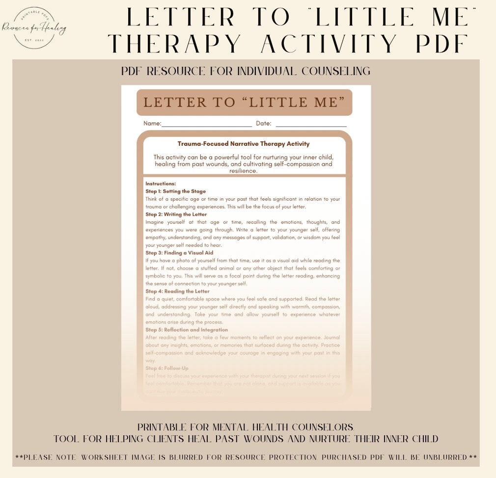 Letter to letter-to-little-me-narrative-therapy-handout-printable-inner-child-healing-pdf-mental-health-trauma-focused-worksheet-for-therapy-etsy