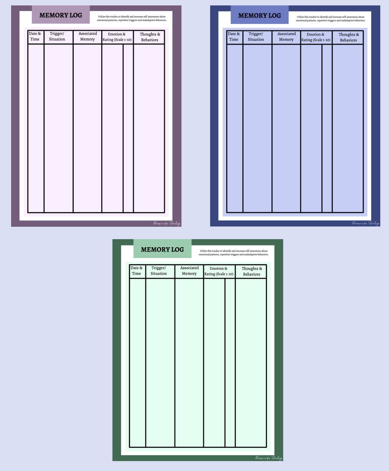 Memory Log Therapy PRINTABLE | Therapist Resource PDF | Mental Health ...