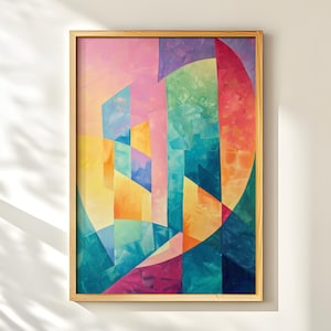 Abstract Geometric Wall Art, Modern Colorful Painting, Contemporary Wall Decor, Living Room Art, Instant Download