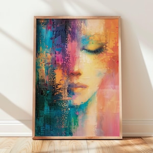 Abstract Face Wall Art, Modern Portrait Print, Colorful Woman Artwork, Contemporary Art Print , Digital Art Download