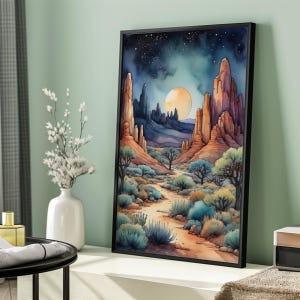 Desert Landscape Wall Art, Night Art Print, Southwestern Wall Decor, Scenic Western Poster, Instant Download Printable Art