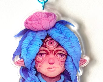 Blue Nature Elf Girl Acrylic Keychain