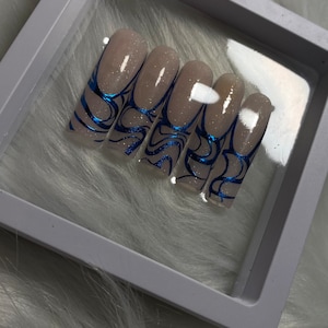 Blue abstract French tip nails | blue nails | blue french tip nails