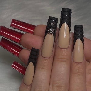 Black croc nails red bottom nails xl nails