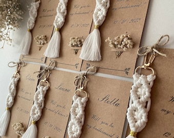 Cadeaux de mariage bohème personnalisés en vrac, porte-clés en macramé, cadeau de mariage, cadeau de babyshower, breloque pour demoiselle d'honneur de sac, cadeaux de fiançailles,