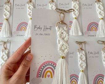 Cadeau personnalisé de babyshower, cadeaux d'anniversaire, articles de fête pour invités, fête bohème, cadeau macramé, porte-clé bohème, accessoires bohèmes