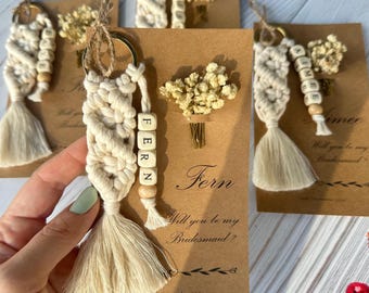 Personalized Macrame Keychain, Bridesmaid Proposal Gift, Boho Wedding Favor