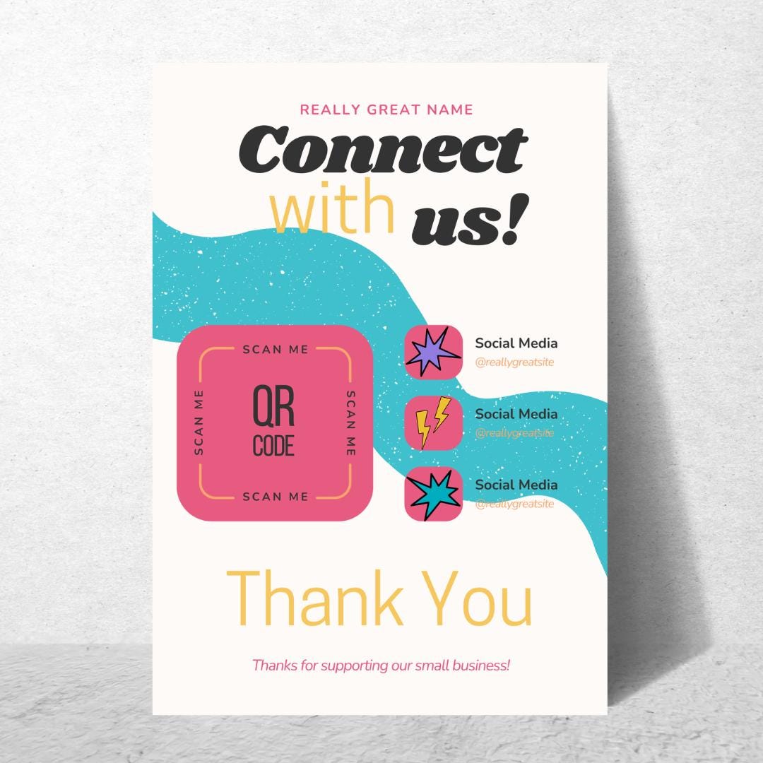 Retro Qr Code Wildflower Retro QR Code Social Media Card Template (canva Editable) - Etsy